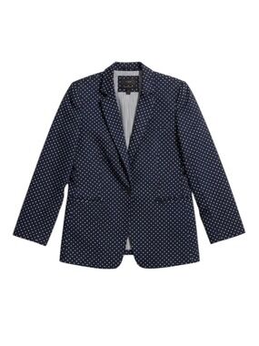 J.Crew Regent Blazer Blue White Polka Dot 100% Linen Size 12 Lined
